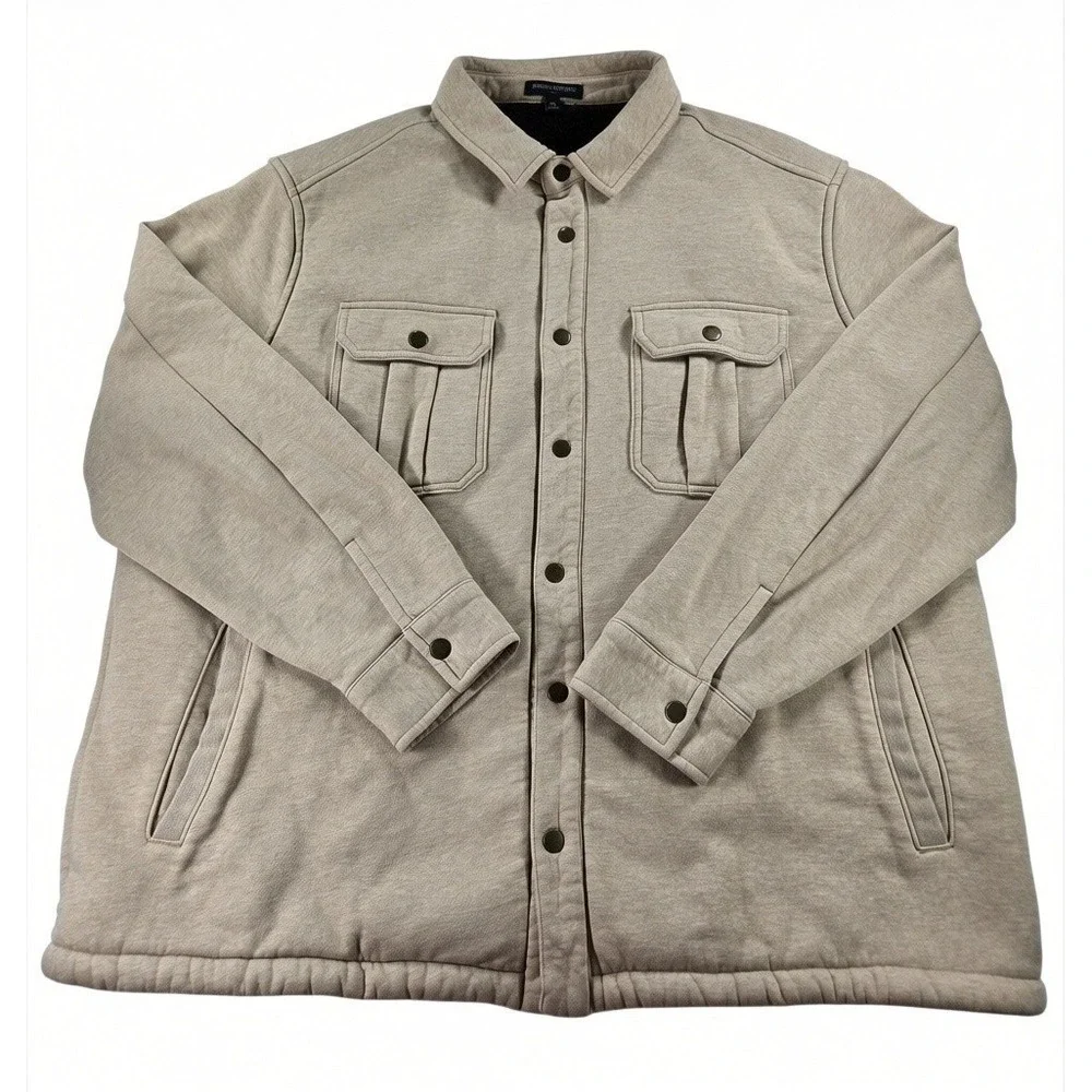Banana Republic Mens XL Sherpa Lined Shirt Jacket Beige Heather Snap Front